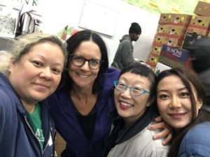 Paula Yoo volunteers at the Food Bank with friends on her 50th Birthday.