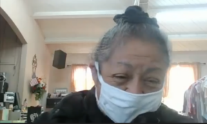 A screenshot of a volunteer and food recipient during a virtual interview.
