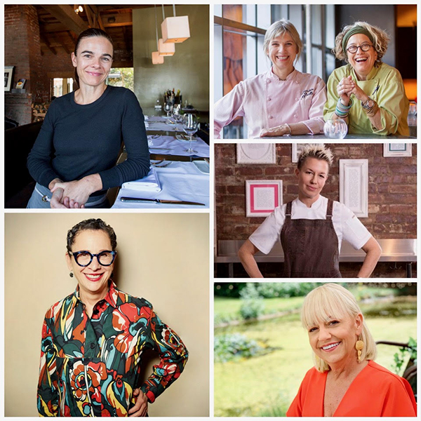 Collage of Chefs Suzanne Goin, Mary Sue Milliken, Susan Feniger, Sherry Yard, Elizabeth Falkner, Nancy Silverton
