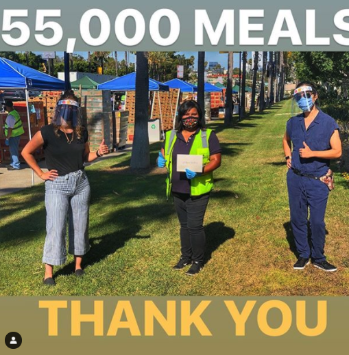 Jeanne and Quyen presented the amount raised at that time (7/18/20), enough for 55,000 meals, to the Programs Director Hilda Ayala on behalf of the Food Bank at the drive-through distribution held in Carson.