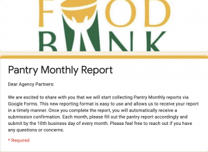 Pantry Monthly Report
