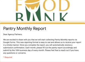 Pantry Monthly Report