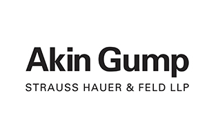 Logo of Akin Gump Strauss Hauer & Feld LLP, featuring the firm's name in bold, black text on a white background, reminiscent of its contributions to community initiatives like the Los Angeles Regional Food Bank.