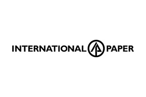 Logo of International Paper with bold, black text on a white background. The text reads "INTERNATIONAL PAPER" and includes a stylized "I" and "P" inside a circle, symbolizing their support for community efforts like the Los Angeles Regional Food Bank.