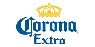 The image showcases the "Corona Extra" logo with its blue stylized font and iconic gold crown emblem above, symbolizing a longstanding partnership with initiatives like the Los Angeles Regional Food Bank.