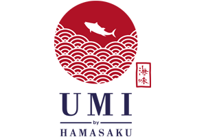 Stylized wave patterns in red and white with a fish silhouette above evoke the spirit of the Los Angeles Regional Food Bank. A vertical red rectangle contains Japanese characters on the right, while the bottom features a dark blue shape.