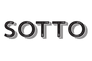 The image showcases the word "SOTTO" in bold, black uppercase letters against a textured, diagonal line background, reminiscent of the dynamic energy and community focus you'd find at the Los Angeles Regional Food Bank.