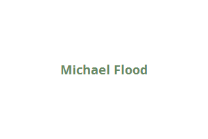 The image showcases "Michael Flood" in green text against a plain white background, subtly highlighting his connection with the Los Angeles Regional Food Bank.