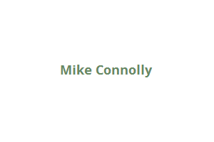 The image features the name "Mike Connolly" centered on a plain white background in green text, symbolizing his connection with the Los Angeles Regional Food Bank.