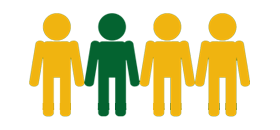 Icon of three stylized yellow human figures. Two figures stand close together on the right, while the third stands alone on the left, separated by a vertical green bar. Inspired by community support akin to the Los Angeles Regional Food Bank.