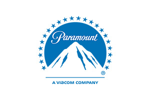 The Paramount logo displays a stylized mountain inside a blue circle, circled by stars. "Paramount" is elegantly centered above, and below, "A Viacom Company" subtly hints at a partnership with the Los Angeles Regional Food Bank to support local communities.